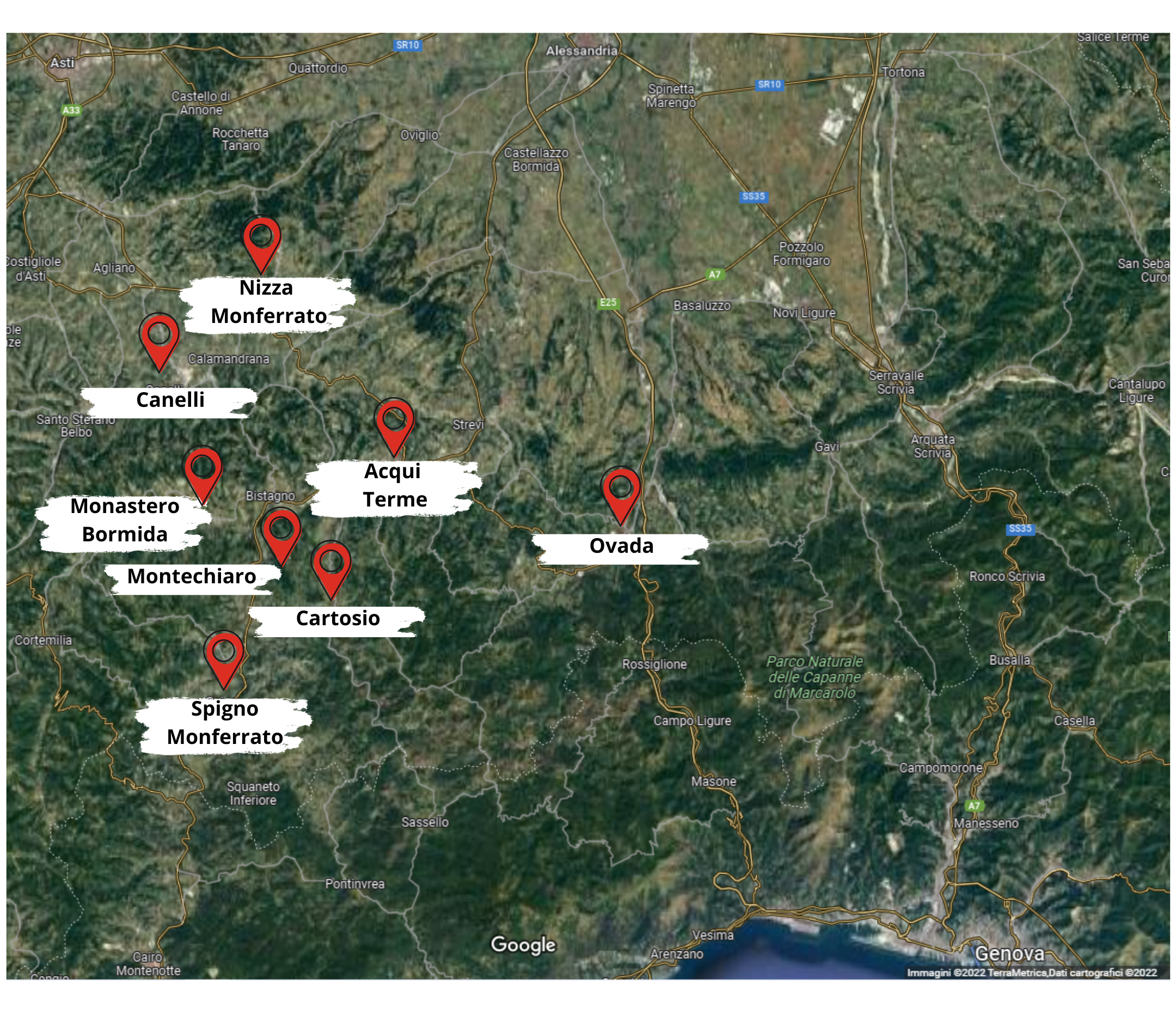 mappa dei comuni aderenti a PerCon (in aggiornamento) – elaborazione da Google Maps per Percon